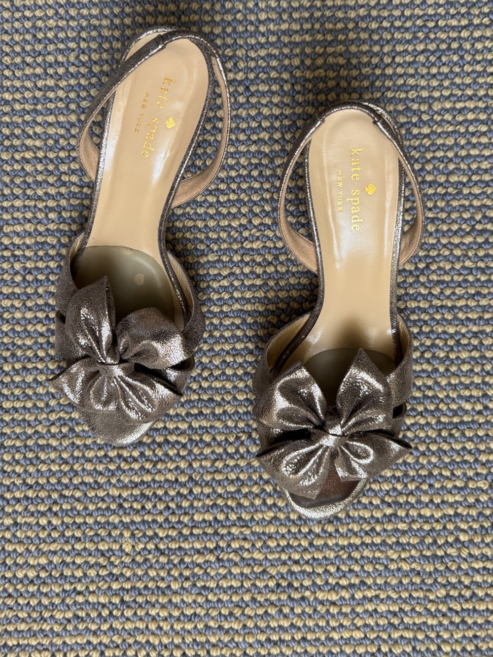 kate spade Metallic Taupe Bow Slingback Sandals